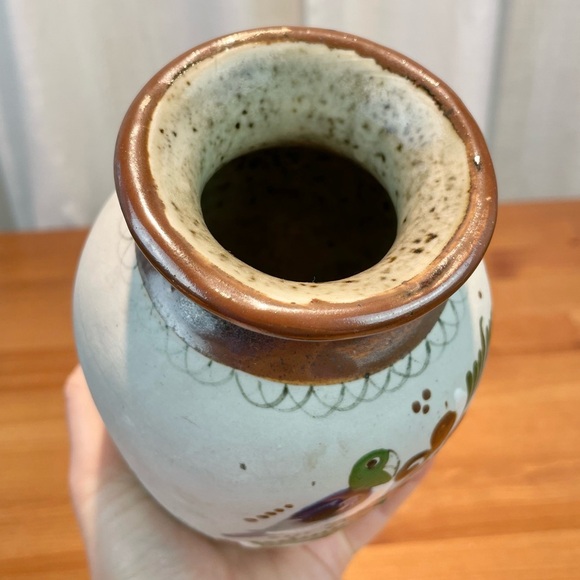 VTG Santana Tonala Art Pottery Vase 7" Tall Made in Mexico Painted Bird Floral - Picture 14 of 16